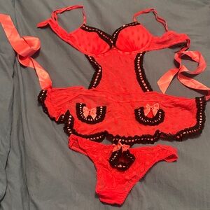 Victoria's Secret Red and Black Chemise Set